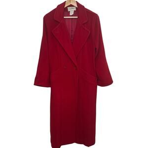1980's L.L. Bean Made in USA Red Wool Blend Double Breasted Long Coat Vintage
